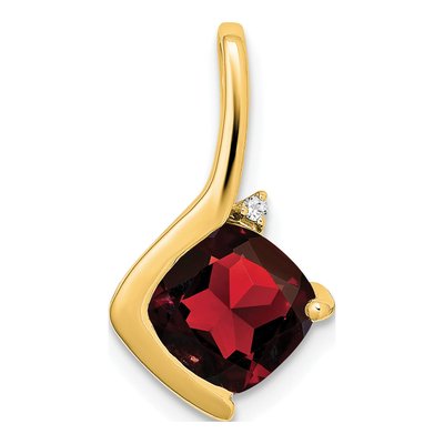14K Yellow Gold Garnet & Diamond Cushion Pendant