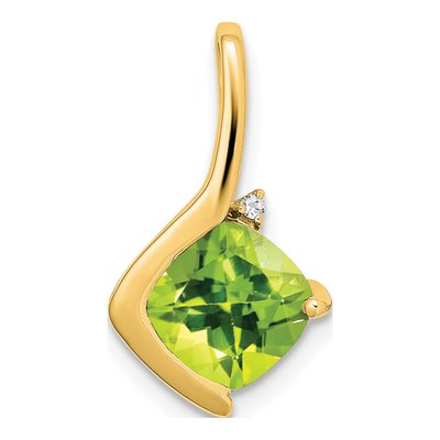 14K Yellow Gold Peridot & Diamond Cushion Pendant