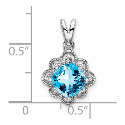14K White Gold Swiss Blue Topaz & Diamond Pendant – view 3