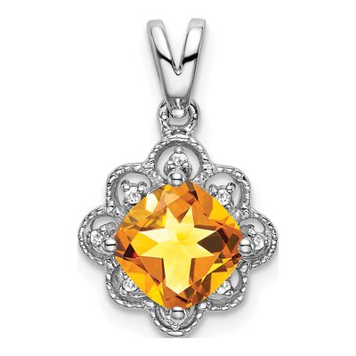 14K White Gold Citrine & Diamond Scalloped Pendant
