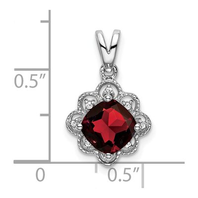 14K White Gold Garnet & Diamond Cushion Pendant – view 3