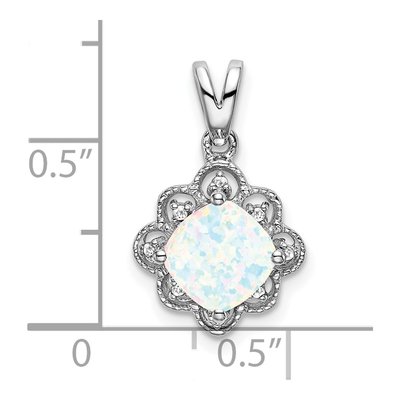 14K White Gold Lab-Created Opal & Diamond Scalloped Pendant – view 3