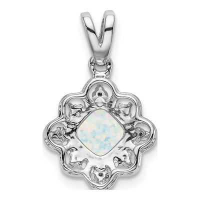 14K White Gold Lab-Created Opal & Diamond Scalloped Pendant – view 4