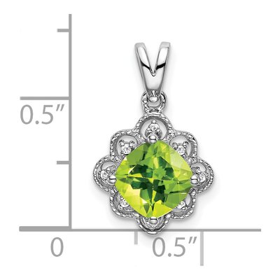 14K White Gold Peridot & Diamond Cushion Pendant – view 3