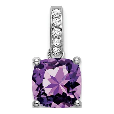 14K White Gold 1/15 ct tw Amethyst & Diamond Cushion Pendant