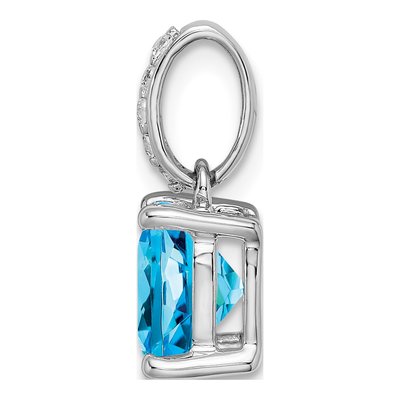 14K White Gold 1/15 ct tw Swiss Blue Topaz & Diamond Cushion Pendant – view 3