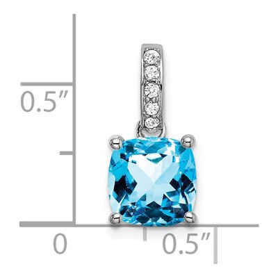 14K White Gold 1/15 ct tw Swiss Blue Topaz & Diamond Cushion Pendant – view 4