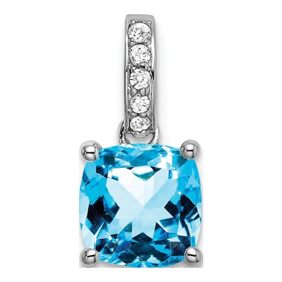 14K White Gold 1/15 ct tw Swiss Blue Topaz & Diamond Cushion Pendant
