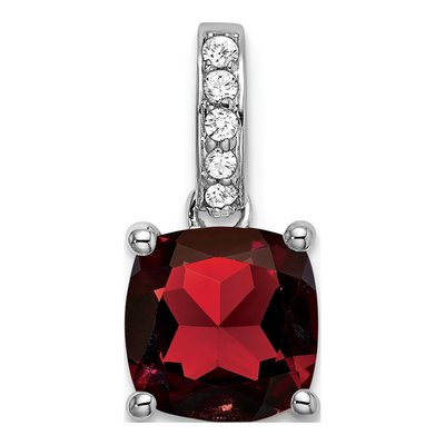 14K White Gold 1/15 ct tw Garnet & Diamond Cushion Pendant