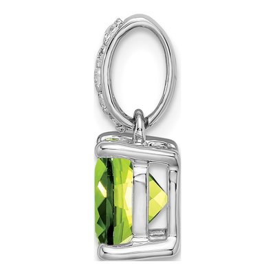 14K White Gold Cushion Peridot & Diamond Pendant – view 3