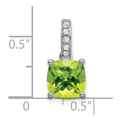 14K White Gold Cushion Peridot & Diamond Pendant – view 4