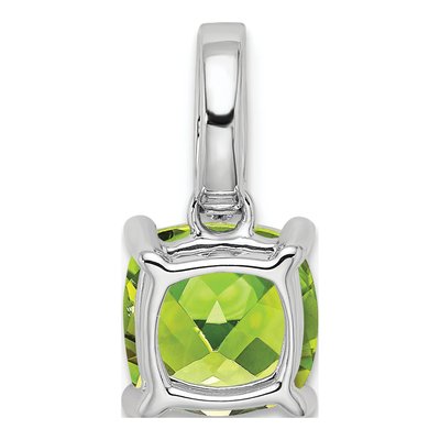 14K White Gold Cushion Peridot & Diamond Pendant – view 5