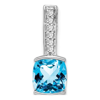 14K White Gold 1/8 ct tw Swiss Blue Topaz & Diamond Slide Pendant