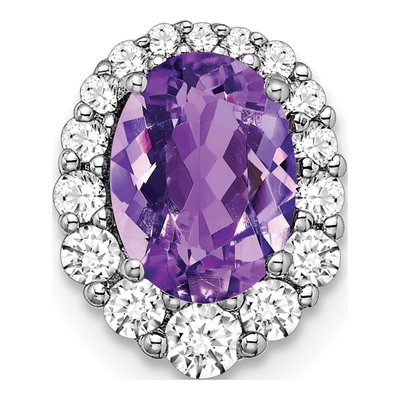 14K White Gold 1/3 ct tw Amethyst & Diamond Halo Slide Pendant
