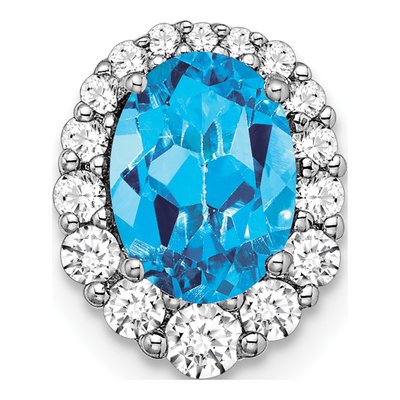 14K White Gold 1/3 ct tw Swiss Blue Topaz & Diamond Slide Pendant