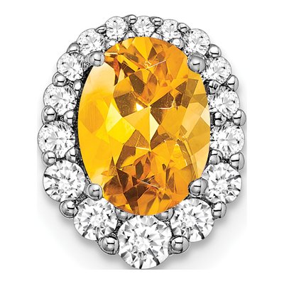 14K White Gold 1/3 ct tw Citrine & Diamond Halo Slide Pendant