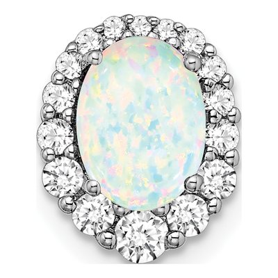 14K White Gold 1/3 ct tw Lab-Created Opal & Diamond Halo Slide Pendant