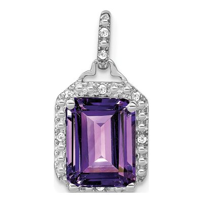 14K White Gold 1/20 ct tw Amethyst & Diamond Halo Pendant