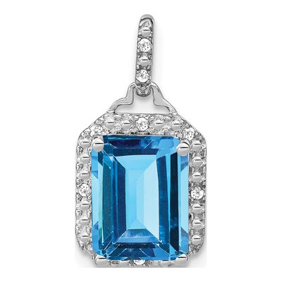 10K White Gold 1/20 ct tw Swiss Blue Topaz & Diamond Halo Pendant
