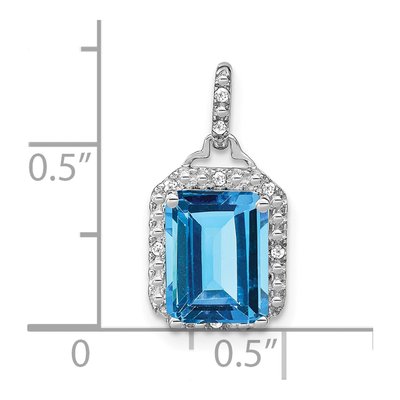 14K White Gold 1/20 ct tw Swiss Blue Topaz & Diamond Halo Pendant – view 3