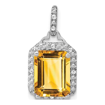 14K White Gold 1/20 ct tw Citrine & Diamond Halo Pendant