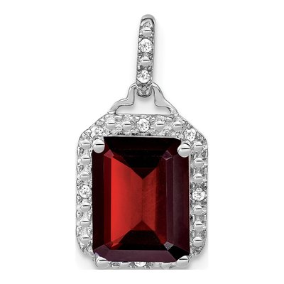 14K White Gold 1/20 ct tw Garnet & Diamond Halo Pendant