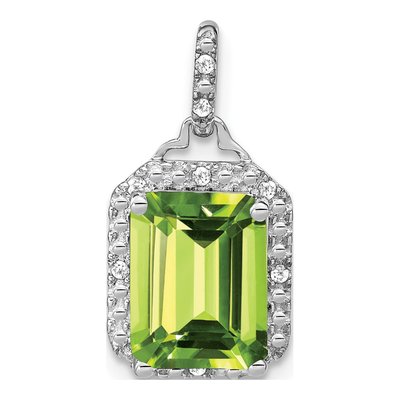 14K White Gold 1/20 ct tw Peridot & Diamond Halo Pendant