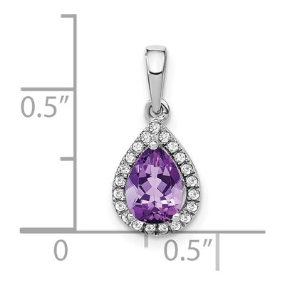 14K White Gold 1/10 ct tw Amethyst & Diamond Pear Halo Pendant – view 4
