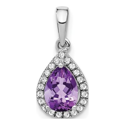 14K White Gold 1/10 ct tw Amethyst & Diamond Pear Halo Pendant