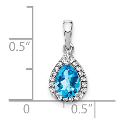 14K White Gold 1/10 ct tw Swiss Blue Topaz & Diamond Pear Halo Pendant – view 3