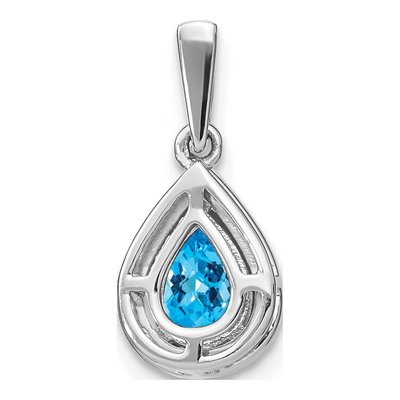 14K White Gold 1/10 ct tw Swiss Blue Topaz & Diamond Pear Halo Pendant – view 4