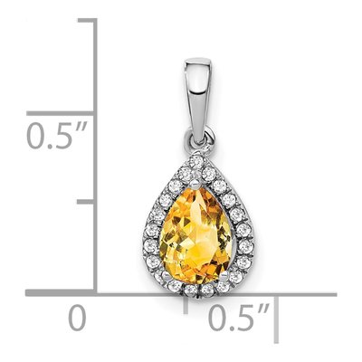 14K White Gold 1/10 ct tw Citrine & Diamond Pear Halo Pendant – view 3
