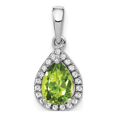14K White Gold 1/10 ct tw Peridot & Diamond Pear Halo Pendant
