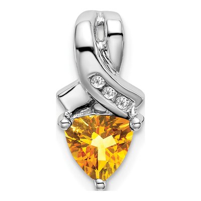 14K White Gold Citrine & Diamond Trillion Slide Pendant