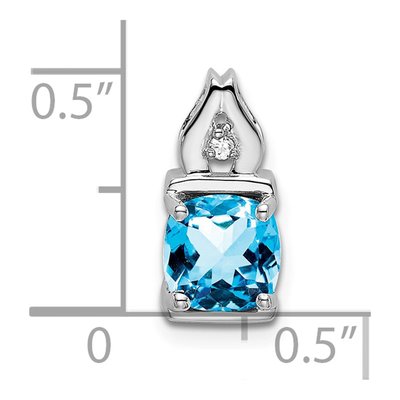 14K White Gold Swiss Blue Topaz & Diamond Cushion Slide Pendant – view 3