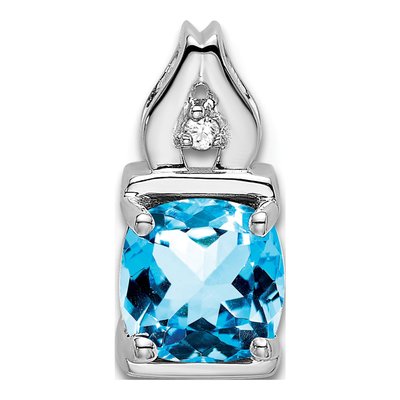 14K White Gold Swiss Blue Topaz & Diamond Cushion Slide Pendant