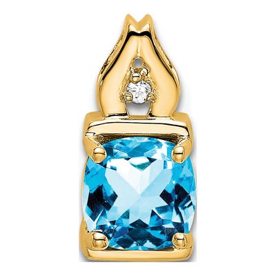 14K Yellow Gold Swiss Blue Topaz & Diamond Cushion Slide Pendant