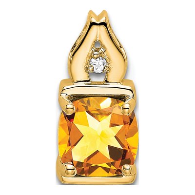 14K Yellow Gold Citrine & Diamond Cushion Slide Pendant