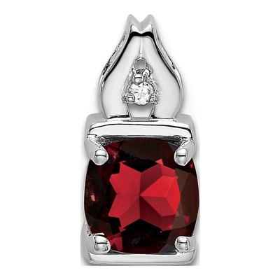 14K White Gold Garnet & Diamond Slide Pendant