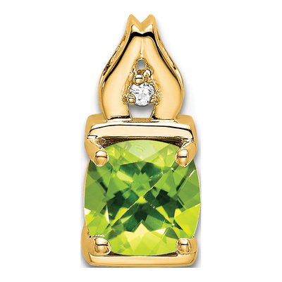 14K Yellow Gold Peridot & Diamond Cushion Slide Pendant