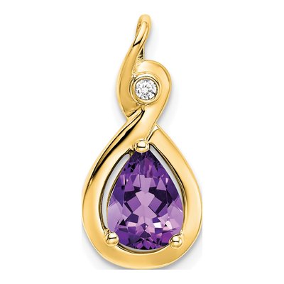 10K Yellow Gold Amethyst & Diamond Pear Slide Pendant