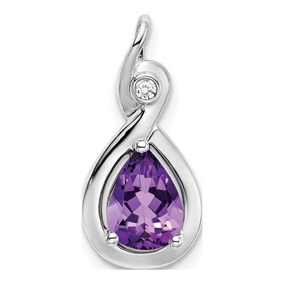 14K White Gold Amethyst & Diamond Pear Slide Pendant