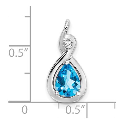 14K White Gold Swiss Blue Topaz & Diamond Pear Slide Pendant – view 4