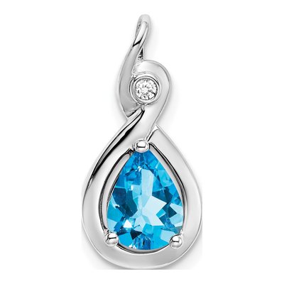 14K White Gold Swiss Blue Topaz & Diamond Pear Slide Pendant