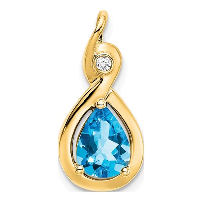 14K Yellow Gold Swiss Blue Topaz & Diamond Slide Pendant