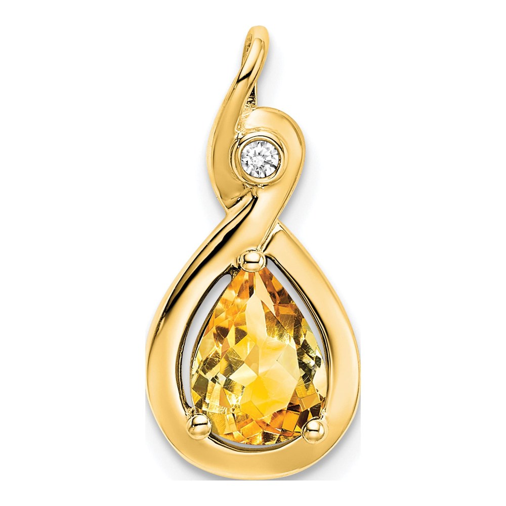 14K Yellow Gold Pear Citrine & Diamond Chain Slide