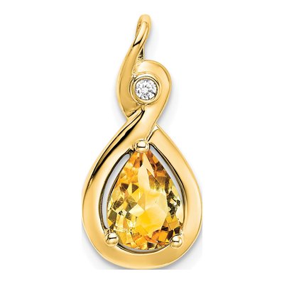 14K Yellow Gold Citrine & Diamond Pear Slide Pendant