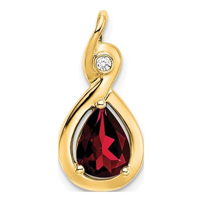 10K Yellow Gold Garnet & Diamond Pear Slide Pendant