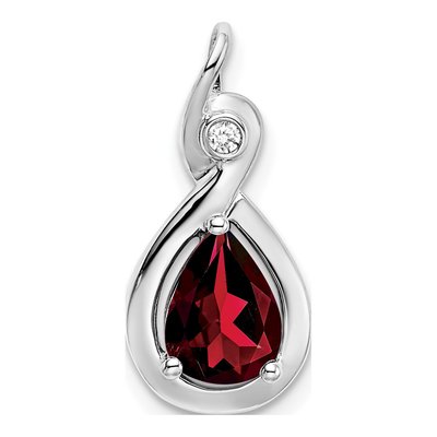 14K White Gold Garnet & Diamond Pear Slide Pendant