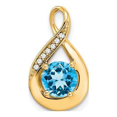14K Yellow Gold Swiss Blue Topaz & Diamond Slide Pendant
